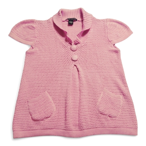 Y2K Girly Pink Knit Top Sweater Size M Cap Sleeves Grandma- Kidcore - Picture 1 of 10